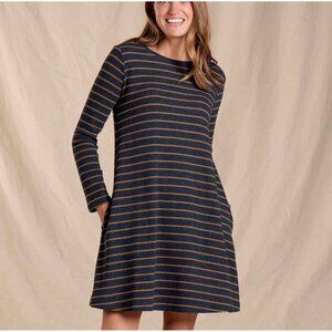 Toad & Co Womens Foothill Dress Sz Small Gray Stripe Waffle Knit Organic Cotton